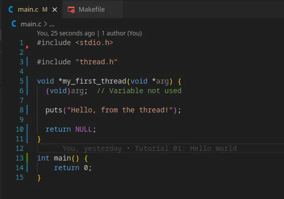 The thread function in Visual Studio Code