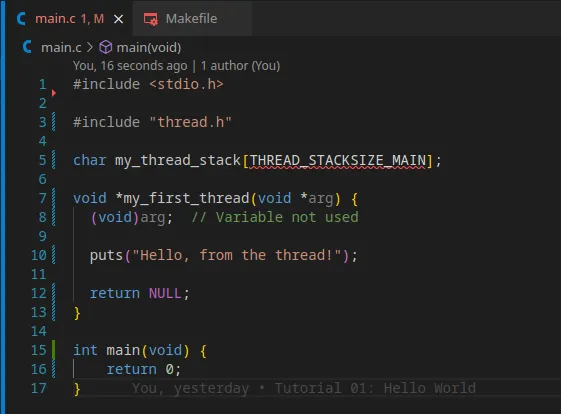 The thread stack in Visual Studio Code