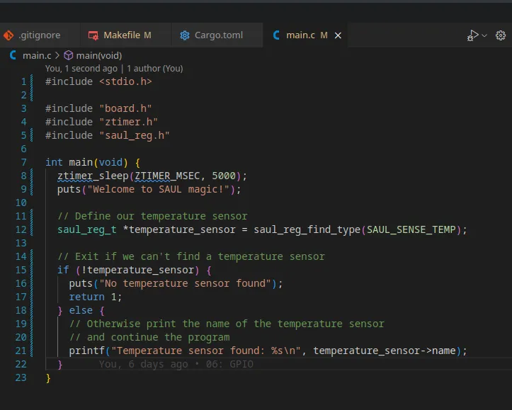 Code to register sensor in VSCode