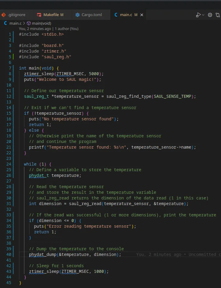 Code to read sensor in VSCode